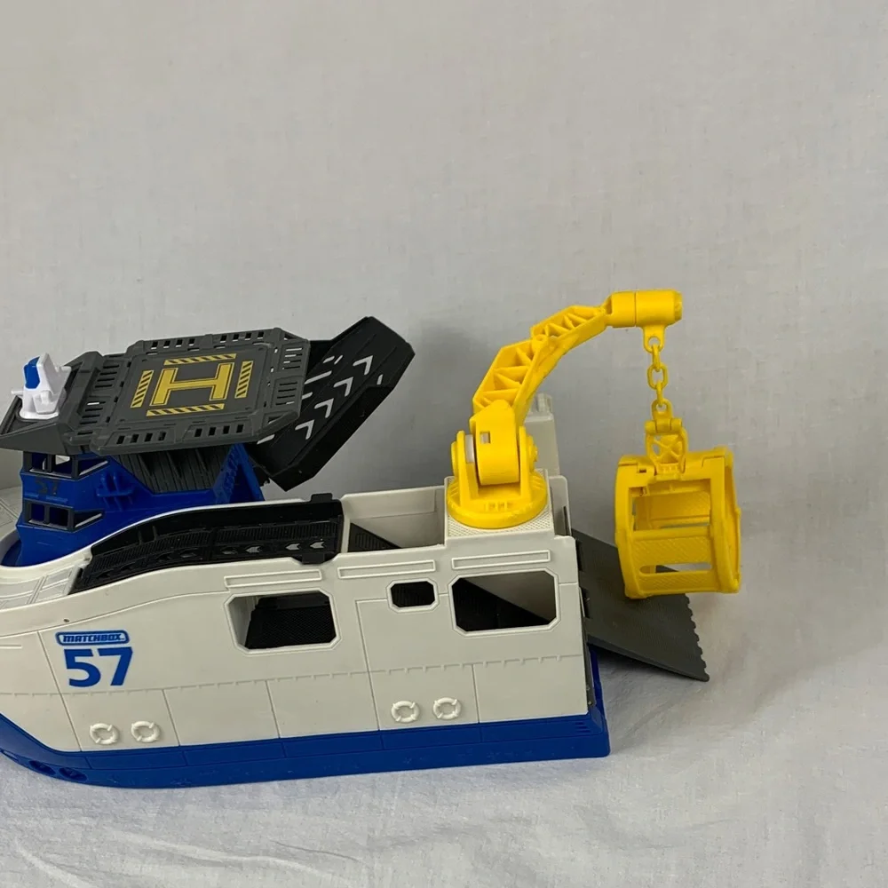 Toy Rescue Ship Vehicle - White, Blue & Yellow Kids Play Boat